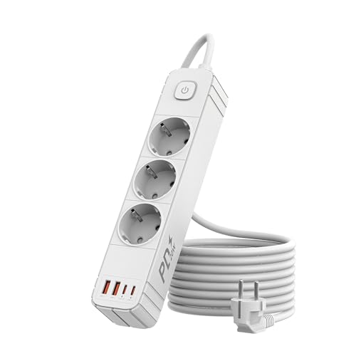 ANRMESUN Steckdosenleiste mit USB C PD 20W 3 Fach Steckdose mit Überspannungsschutz Mehrfachsteckdose 4 USB(2 USB-C) Steckerleiste Verteilersteckdose mit Schalter und 1 9M Kabel (3 Fach-Weiß)
