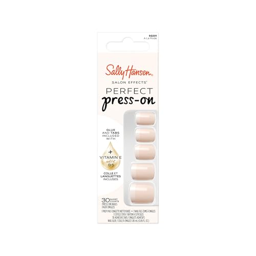 Sally Hansen Salon Effects Perfect Press-On Nails | Square Shape | Easy to Apply, Non-Damaging | 30 Nails, Nail Glue, Adhesive Tabs, File | A La Mode