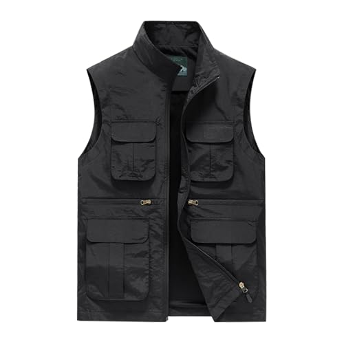 Gilet sans manches homme : gilet de travail multi-poches avec col montant noir