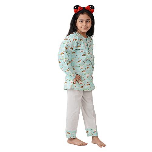 Image of Frangipani Kids Multi-Coloured Printed Unicorn Dream and Kurta Style Pyjama Set