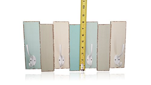 Tumbler Home Beachy Wood Wall Rack-4 Double Metal Hooks-Distressed Beach Decor Finish 16 inch x 8 inch - Image 7