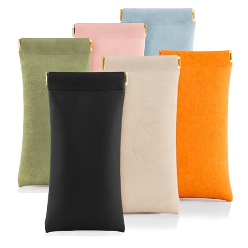 Image of 3 pack leather eyewear case PU soft sunglasses bag squeeze top portable lightweight eyewear case for men and women