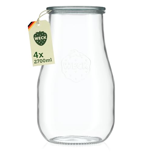 Weck Lot de 4 bocaux en verre tulipe de 2700 ml - Avec couvercle - Pour la conservation, les jus, le stockage hermétique des ingrédients secs