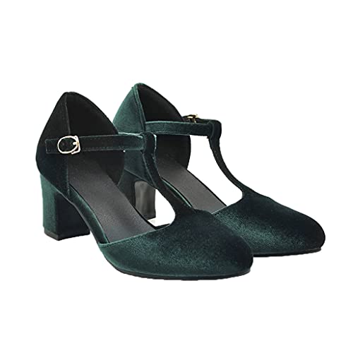 Shinelly Women Retro T-Strap Pumps Classic Round Toe Chunky Block Heel Mary Jane