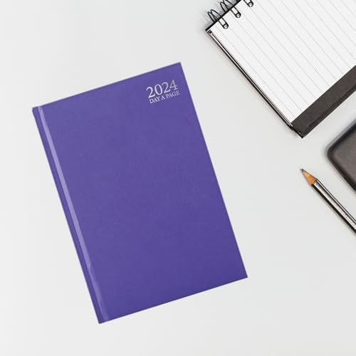 1ABOVE Premium Quality 2024 Diary | A4 Day to Page Diary |Hardback Casebound Cover & Ribbon Marker DAP Year Planner for Business, Office, Home, Appointments  Pastel Colour (PURPLE)