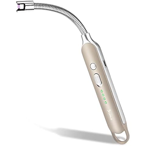 SUPRUS Electric Rechargeable Arc Lighter with LED Battery Display Long Flexible Neck USB Lighter for Candle Cooking (Champagne) Cover
