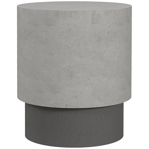 HOMCOM Concrete Finish End Table, Round Side Table with 4