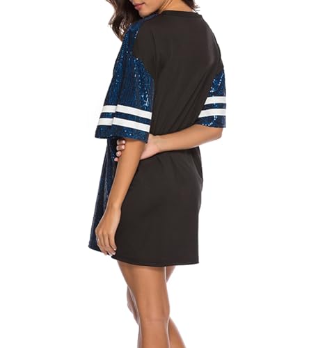 Image of CUTUBLY Women's Sequin T Shirt Mini Dress for Concert, Birthday, Night Out, Festival, Oversized Short Sparkly Party Dresses, Fully Lined & Soft Clubwear Glitter Outfit(Blue,XXL,H23168)