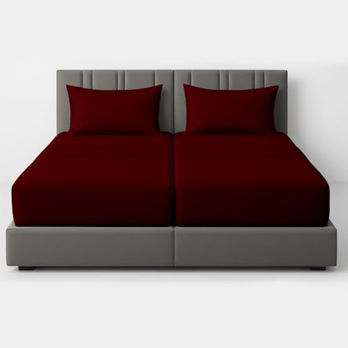 Cottingon 5 Piece Split Cal King Sheet Set Adjustable Bed, Burgundy Solid