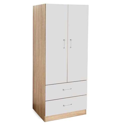 Ma Maison Armadio 2 Ante E 2 Cassetti - Struttura In Legno Truciolare, Guardaroba, Moderno, Asta Appendiabiti, Con Maniglie, Spazioso, Organizzatore Vestiti - 80 X 52 X 190 Cm (Bicolor)
