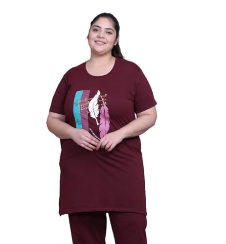 Image of RYSH Women's Printed Cotton Plus Size Longline T-Shirt with Pockets | Cotton fabric - soft longline T-shirt with easy plus-size fit