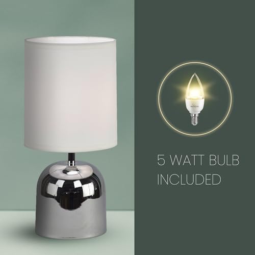Image of MAGIK Silver Shot LED Table Lamp (Chrome & Off White Finish) | Includes 5W LED Bulb | Elegant Decorative Lamp for Bedroom, Living Room & Office | Compact Design | Ready to Use