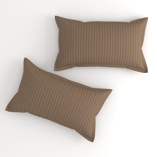 Image of Fitzy 280 TC Fitted bedsheet Single Size, Elastic bedsheet,36x78 inches + 10 inches Drop, with 1 Pillow Cover(Damass Brown, 36 inch x 78 inch)
