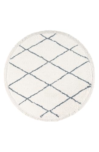 TESSO LIVING Hochflor Teppich - Weiß Grau - 80 x 200 cm - Diamantmuster Shaggy Teppich Mit Fransen – Besonders Weich