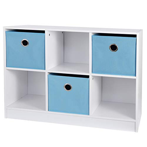 Zenstyle 3X2 Cubic Bookcase Storage Shelves 6 Cube Organizer Bookshelf Wooden Bookcase Cube Storage Cabinet With 3 Non-Woven Bins, White/Light Blue #TOP4