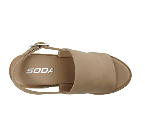 Soda Marry ~ Women Fashion Open Toe Single Wide Band Chunky Lug Sole Block Heel Sandals With Adjustable Sling Back Strap (8.5, Taupe Nubuck, Numeric_8_Point_5) #TOP4