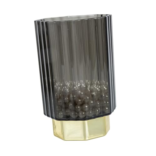 WEKADRIN Portapenne Portatrucco in Vetro Trasparente Bordo Dorato, Organizer Da Scrivania Capiente Per Cosmetici e Penne, Supporto Per Make up Per Bagno e Camera Da Letto, Senza Perle