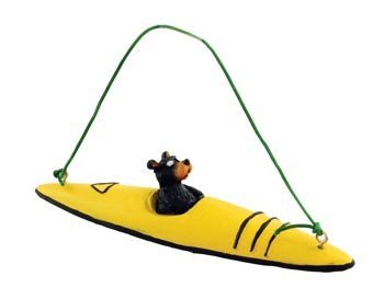 Bear Kayaking Kayak Figure Collectible Ornament, 4-inch, Tree Decoration, Yellow or Red Color