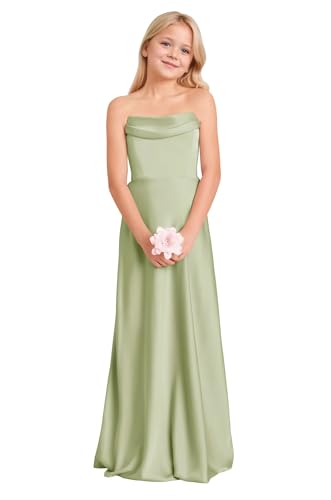 Off Shoulder Junior Bridesmaid Dresses Satin Long Flower Girl Formal Dress for Wedding Girl Pageant Gown4