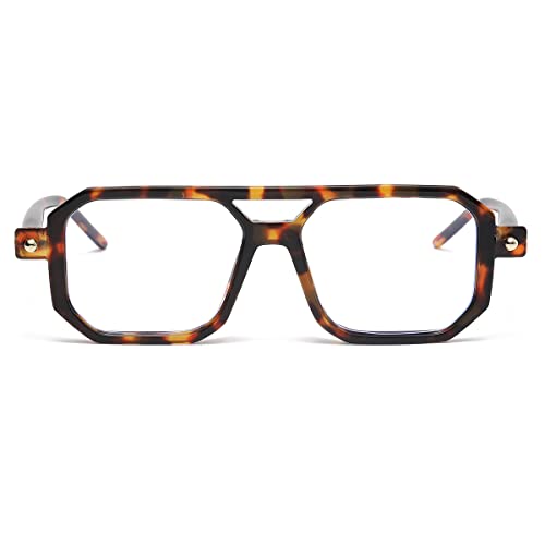 Jovakit Fashion Square Blue Light Glasses For Men Women Square Aviator Glasses Style Computer Eyeglasses Anti Eyestrain (Tortoise) #TOP1