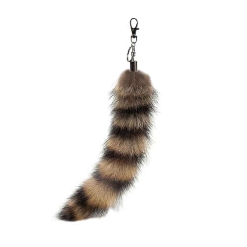 Iivos Fluffy Therian Raccoon Tail Keychain - Soft Raccoon Fur Durable Perfect for Cosplay Renaissance Fairs (1 Raccoon 1PCS)