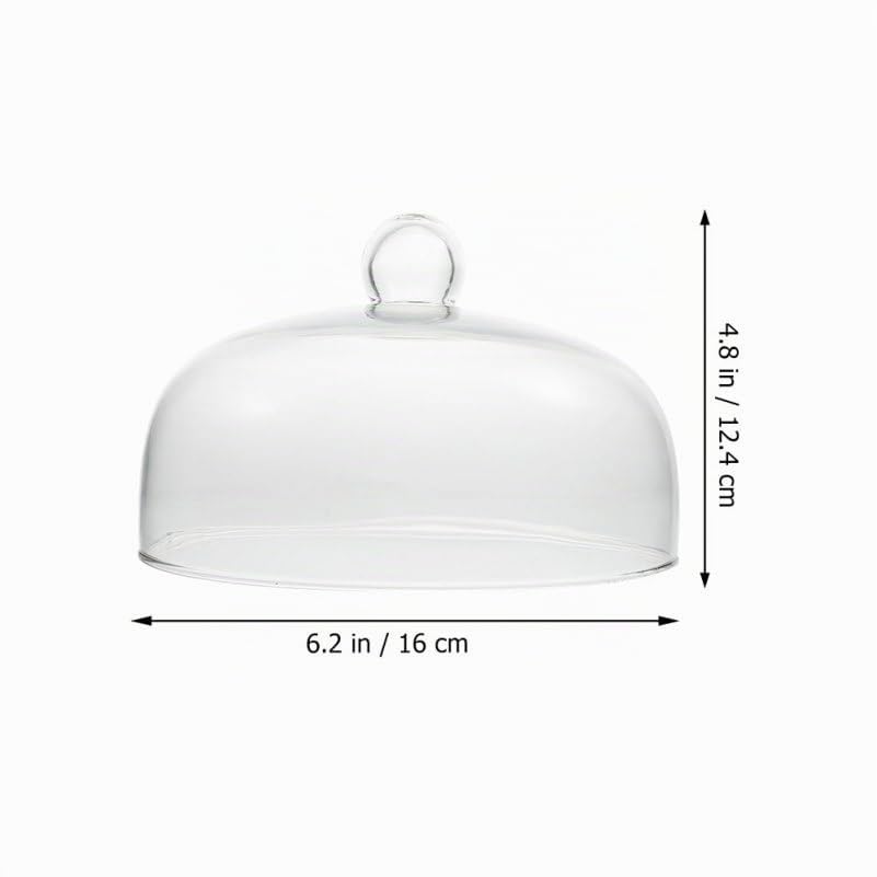 Mikikit Grande Cloche à Gâteau en Verre Transparent 16 cm - Dôme de Protection pour Pâtisseries, Fromages et Desserts - Couvercle Alimentaire avec Poignée Ronde - Nettoyage Facile