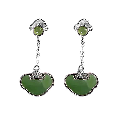 Boucles d'oreilles en jade de Hetian et argent 925, ruyi d'exception