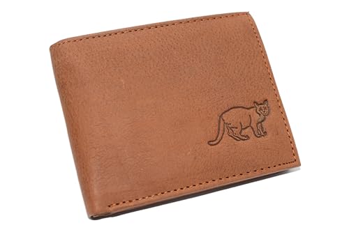 MARSHAL Cat RFID Blocking Real Leather Bifold Trifold Kitty Cat Wallet for Men (Bifold)