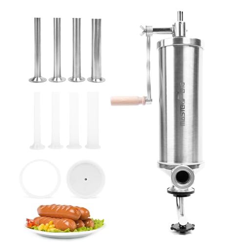 MASTER FENG Vertical Sausage Stuffer Packed with 8 Stuffing Funnels and 1 Silicone Piston [5.0 lbs Capacity]