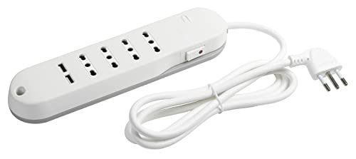 BTICINO Ciabatta Multipresa Elettrica Slim 6 Posti, 4Prese Bipasso 10/16A + 2 Prese USB tipo A 2,4A, Ciabatta Elettrica con Interruttore e Cavo di 1,5m Spina 10A, Salvaspazio Robusta e Sicura, Bianco
