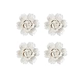 Insiswiner Handcrafted Ceramic Flowers Sculpture Home Hanging 3D Wall Art Decor Decoration for Living Room Bedroom White Peony (4 pack)