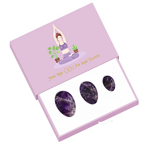 Undrilled Yoni Egg Set with Box Natural Jade Stone Eggs Women Kegel Exercise Product,Amethyst Eggs