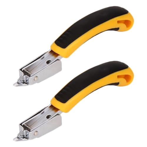 2pcs Yellow Plastic Handle Staple Remover Tool for School Woodworking