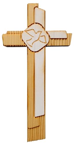 Kaltner Präsente Idée cadeau – Croix murale de 18 cm en bois véritable croix en épicéa crucifix avec pigeon pour le mur moderne dans la vallée de Grödner du Tyrol du Sud