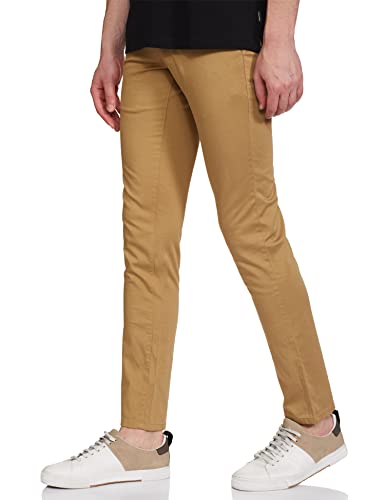 Image of Parx Men Men's PLEATLESS Low Rise Tapered FIT Dark Khaki Formal Trouser