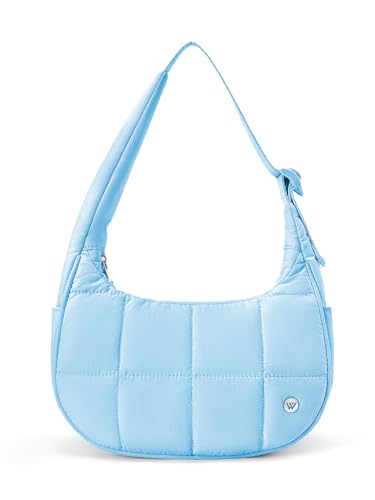 Image of WESTBRONCO Small Puffer Crescent Shoulder Bag for Women, Nylon Quilted Shoulder Purses, Puffy Handbags with Adjustable Strap