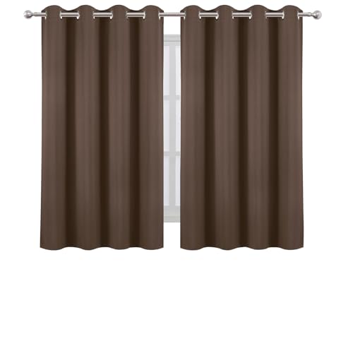 Image of LEMOMO Blackout Curtains 66 x 54 Inch Long Chocolate Curtains Set of 2 Panels Room Darkening Curtains for Bedroom and Living Room