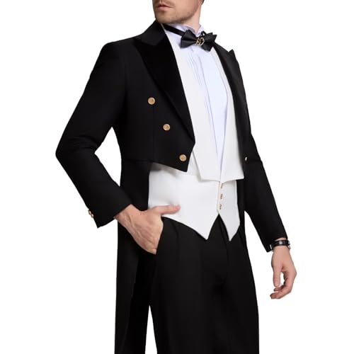 Wehilion Men's Tuxedo Suit Peacked Lapel Slim Fit Swallow Long Tailcoat Performances Party Wedding Jacket Vest Pants - Main Image