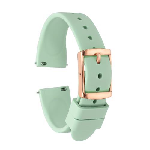 Image of sourcing map Silicone Watch Band 18mm Quick Release Soft Rubber Replacement Watch Strap with Stainless Steel Rose Gold Clasp for Men Women, Light Green
