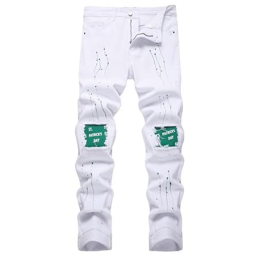 Image of Men's Ripped Slim Fit Jeans Straight Leg Denim Pants