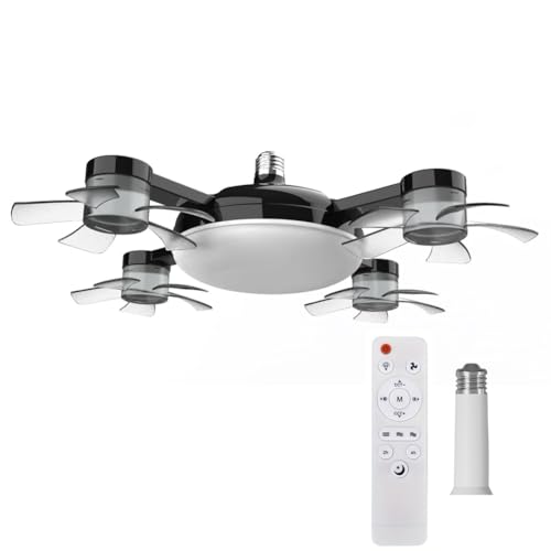 Ventilador de techo con luz y mando a distancia, E27/E26 Drone Ventilador LED de 3 colores regulable Timing,3 velocidades, silencioso, para salón, dormitorio, oficina, dormitorio, oficina (negro 4