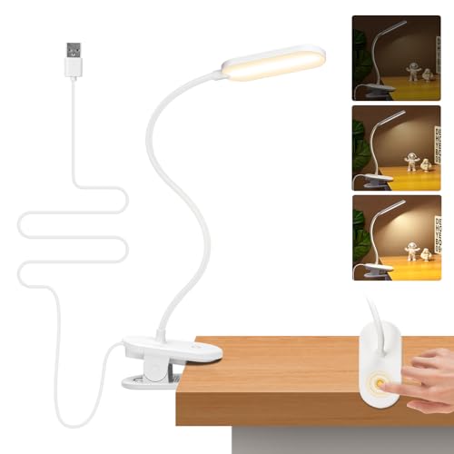 Aigostar Lampe de Lecture， Lampe de Lit à Clipser Avec Bras Flexible Réglable à 360°，3 Niveaux de Luminosité，Lampe flexible LED Avec Câble， 4000K...