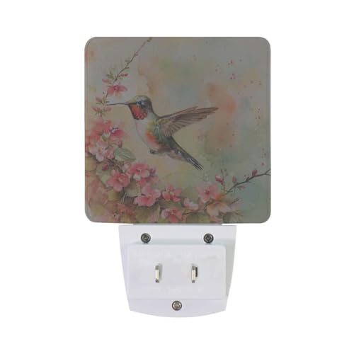 Image of Flower Hummingbird Night Lights 2 Pack Plug-in Wall Led Nightlight Auto Dusk-to-Dawn Sensor Lamps for Bedroom Kitchen Bathroom