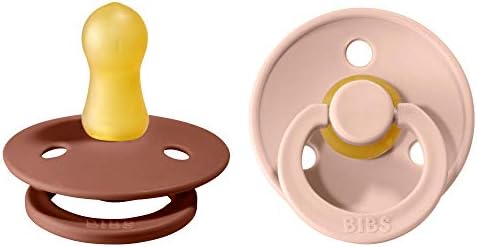 BIBS Colour Soother 2-Pack, BPA Free Dummy Pacifier, Round Nipple. Natural Rubber Latex, Size 2 (6-18 Months), Mocha/Dark Oak