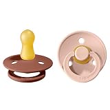 BIBS Colour Baby Pacifier 2-Pack | Made in Denmark | BPA Free Dummy Soother, Round Nipple. Natural R