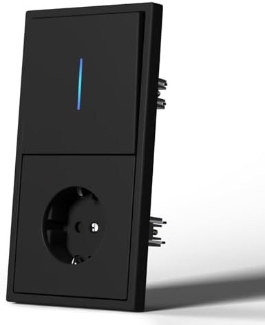 MVAVA Lichtschalter mit Steckdose, 1 Fach 2 Wege Lichtschalter Unterputz mit Federanschlüsse, Vertikal Montierbar Seidig-Matte Wandschalter mit LED Kontrollleuchte, 80mm*150mm Schw