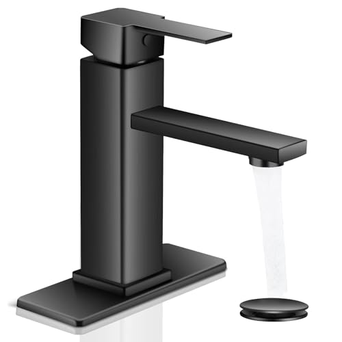 Black Bathroom Faucet YXOCVIR Single Hole with Pop-Up Bathroom Drain