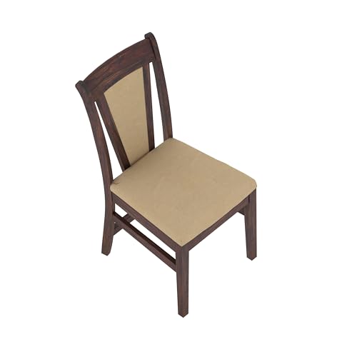 Image of Solid Wood 4 Seater Dining Table | Sheesham Wood Four Seater Dining Table with Cushion Chairs | Wooden Furniture Dinner Table | Walnut Finish