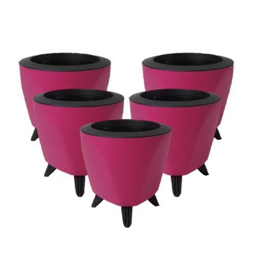Image of Garden Art (Pack of 5 Indoor Outdoor Self Watering Planter Home Living Room Office Tabletop Decorative Plastic Flower Pot 5.1 Inch (Pink, 5) PPLAP