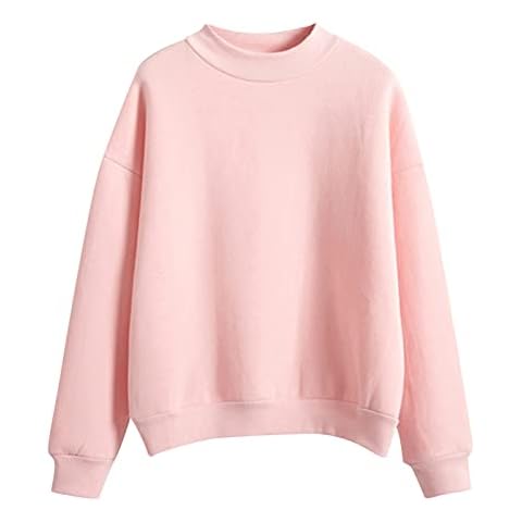 Womens Long Sleeve Color Sweatshirt, Winter Solid Soft Cosy Jumper Warm Comfy Top Pullover Jumper Crewneck Sweater Block Side Split Pastel Chunky Thick [Entireface] (Pink, M) Cover